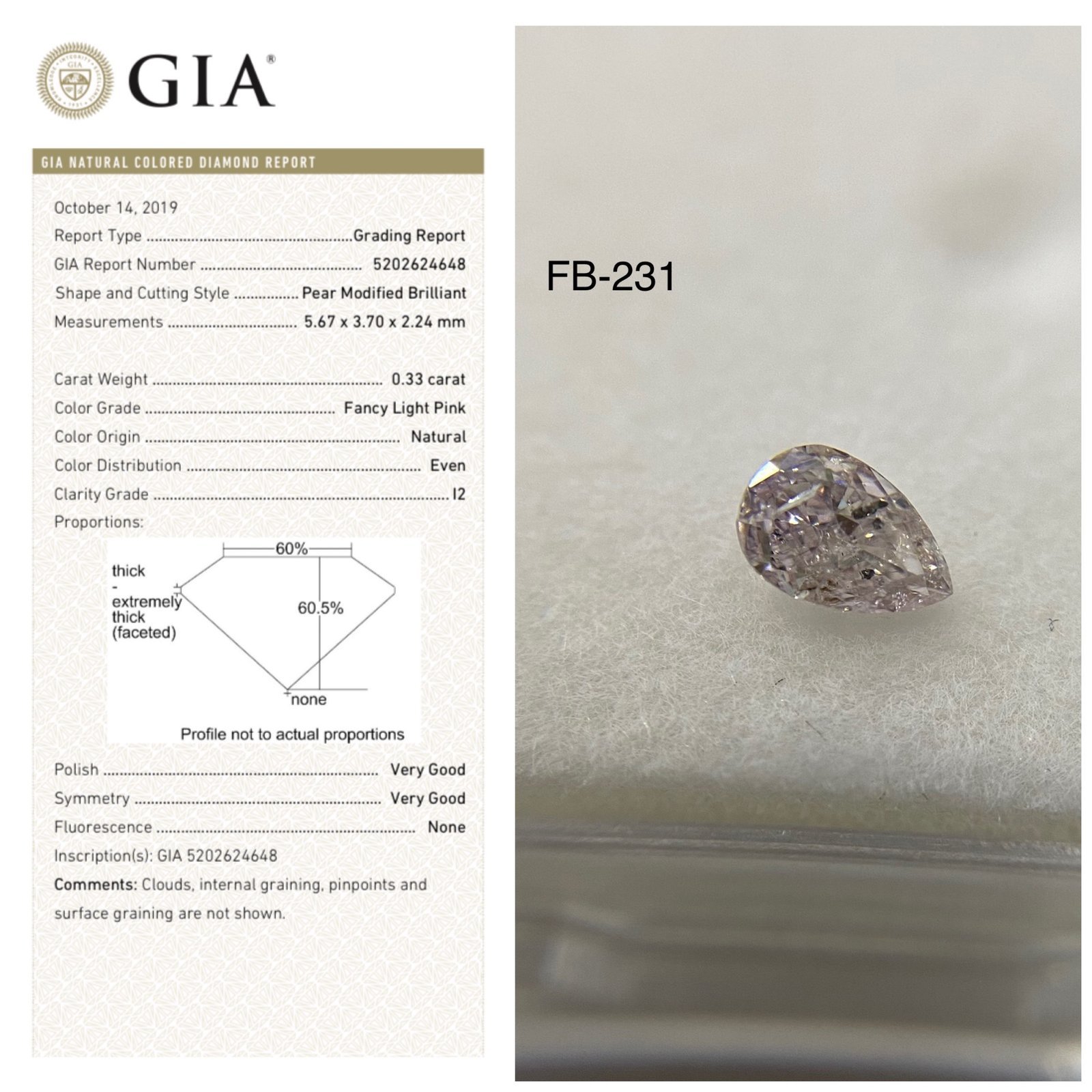 0.33 Carat Fancy Light Pink Pear Diamond - Image 2