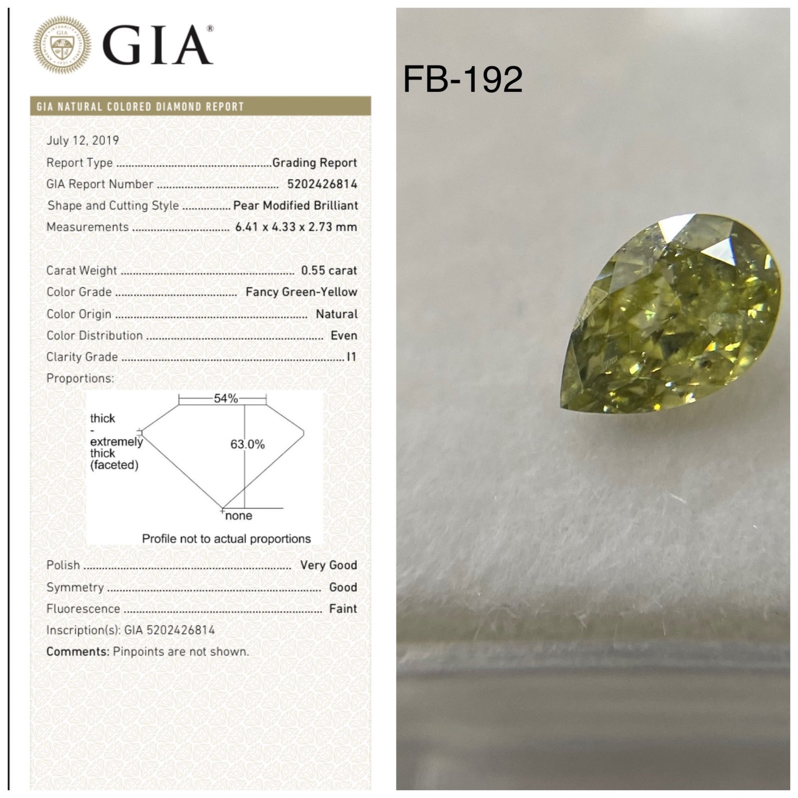 0.55 Carat Fancy Green-Yellow Pear Diamond - Image 3