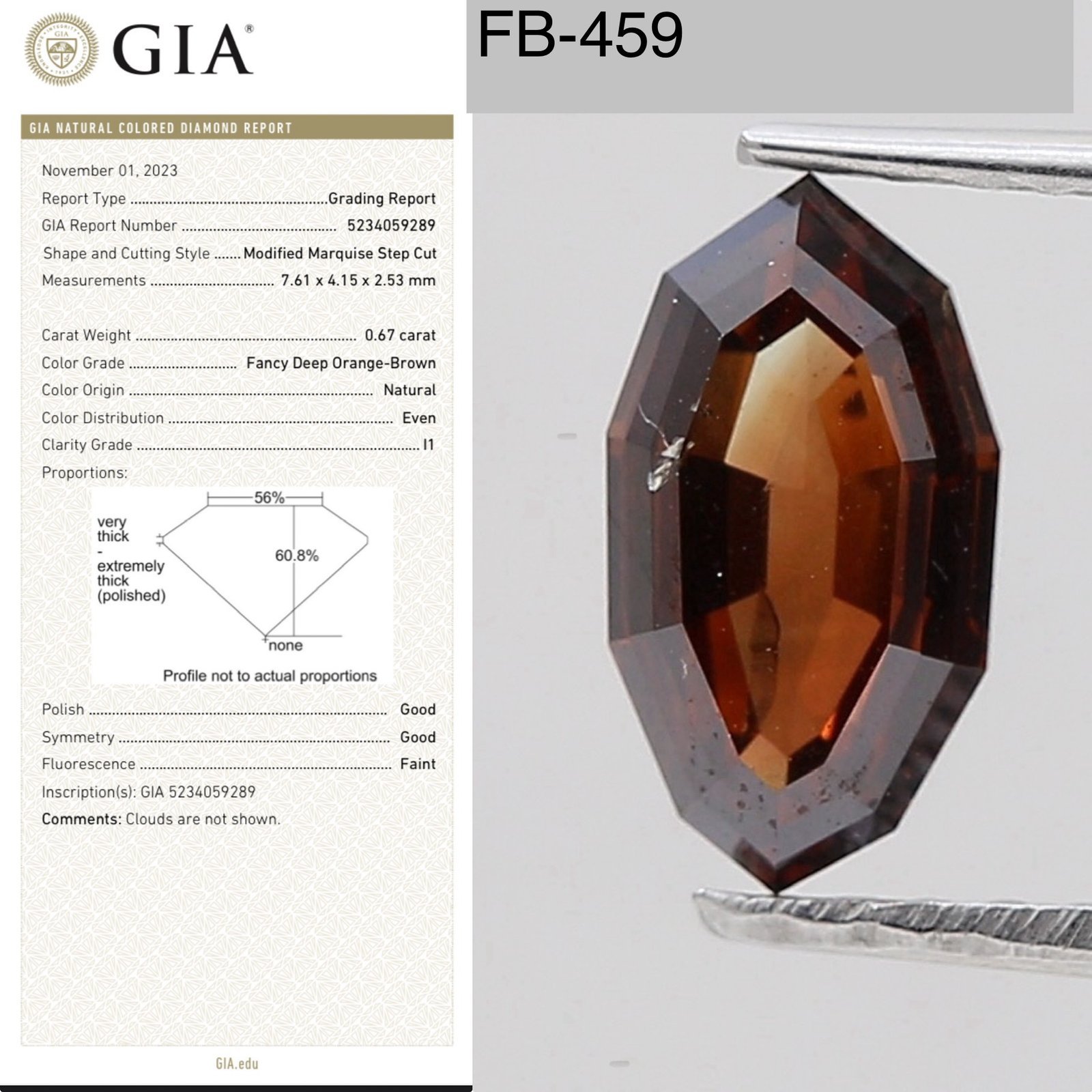 0.67 Carat Fancy Deep Orange-Brown Marquise Diamond - Image 3